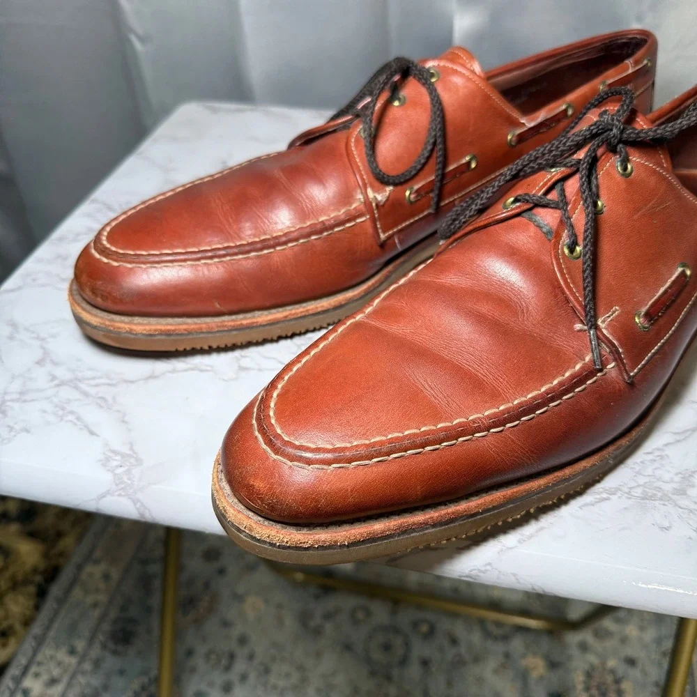Allen Edmonds Clipper Boat Shoes Mens 14 AAA Brown Leather Moc Toe Vibram USA